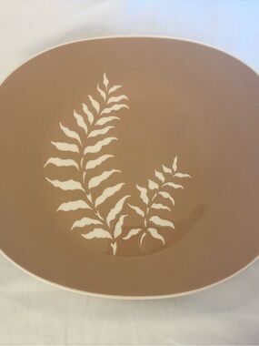 Harker vintage Neutral Fern Motif Ceramic Serving Platter - Tan and White